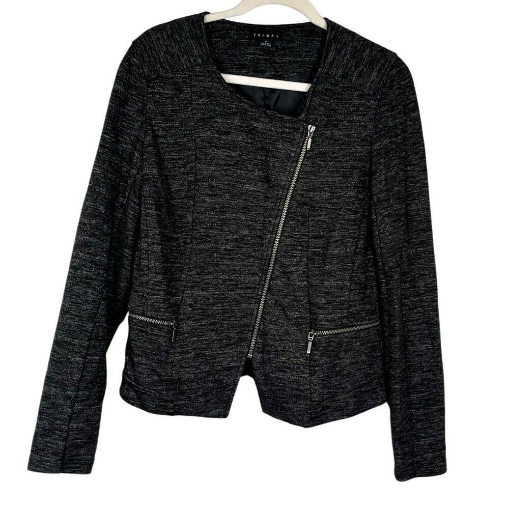 Tribal Gray Slant Zip Blazer Jacket Medium